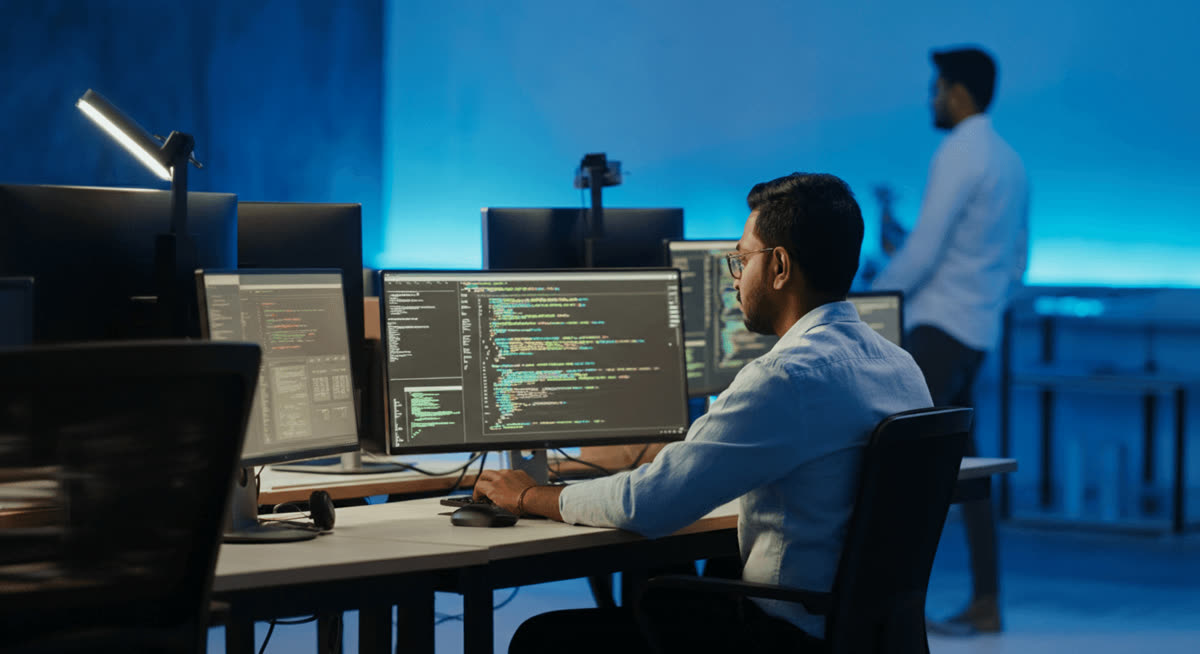 A member of the Allion team at their desk, working with AI tools